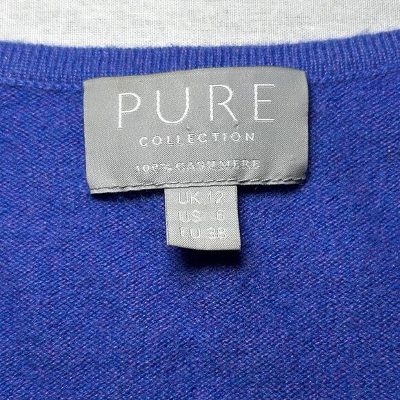 Pure Collection 100% cashmere blue V-neck sweater, Women's Size 6, Preppy - Picture 4 of 6